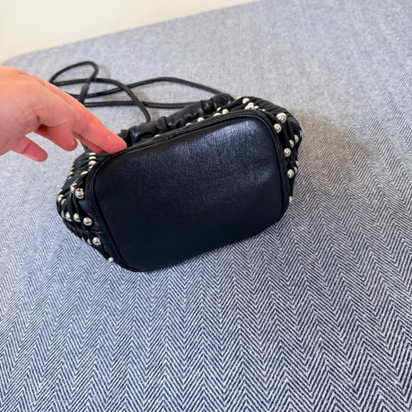 ZARA - Studded Soft Black Drawstring Bucket Bag - Picture 5 of 10